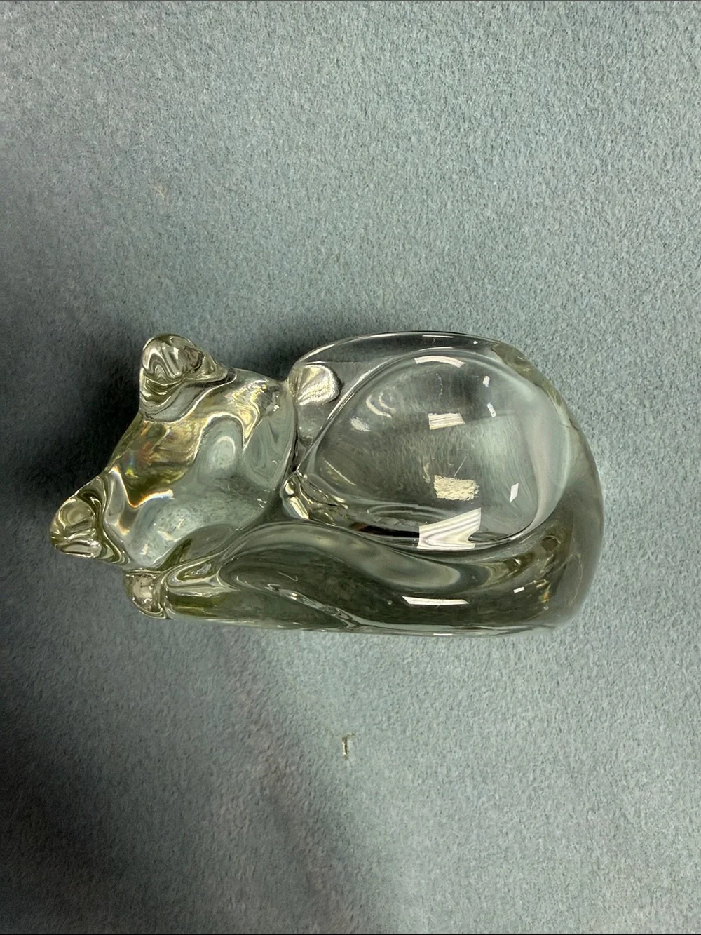 Avon Clear Glass Sleeping Cat Figurine Candle Holder by Avon